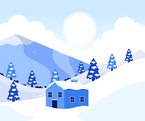 Winter landscape design illustration for postcard background