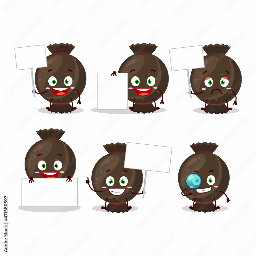 Poster Chocolate candy wrap cartoon character bring information board