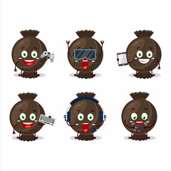 Chocolate candy wrap cartoon character are playing games with various cute emoticons
