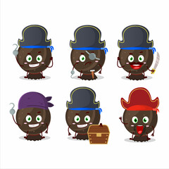 Cartoon character of chocolate candy wrap with various pirates emoticons