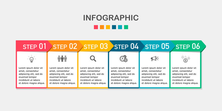 Infographic 6 steps options process colorful