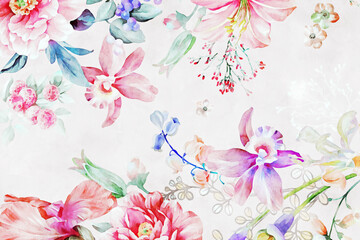 Fototapety  Beautiful watercolor rose flower bouquet illustration