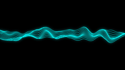 black minimalistic background with blue  lightning. blue wave from small particles on a black background. 3d rendering