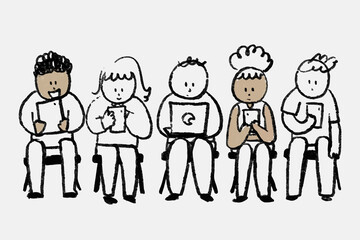 Social media doodle vector online users concept