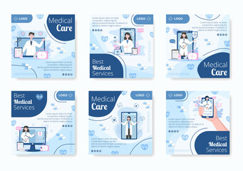 Medical Healthcare Flat Design Illustration Post Editable of Square Background Suitable for Social media, Feed, Card, Greetings and Web Internet Ads Template