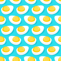 Boiled egg pattern seamless. Half an egg background. food vector texture