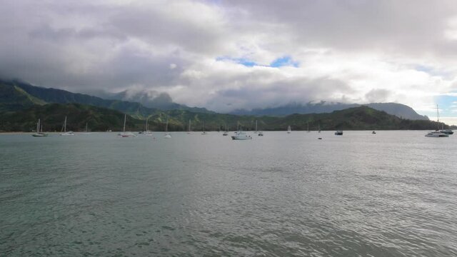 Boats at Hanalei Bay in Kauai Hawaii