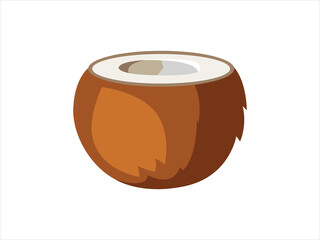 Half a Coconut. Coconut in cut form. Vector flat illustration isolated on white 
background.