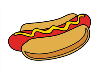 American Hot dog - fried sausage in a bun with sauces. Fast food meal. 
Vector illustration. Flat cartoon.