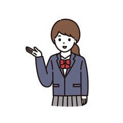 笑顔で説明・案内をする学生服の女子高校生・中学生