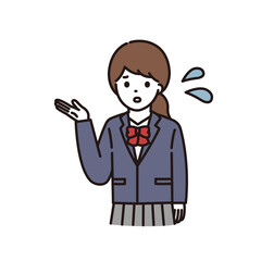 困りながら説明・案内をする学生服の女子高校生・中学生