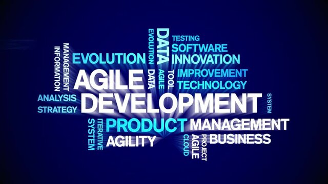 4k Agile Development Animated Tag Word Cloud;Text Design Animation typography seamless loop.