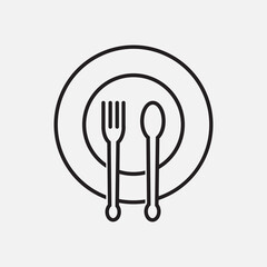 Plate Fork And Spoon Vector Thin Lines Icons, for food stalls and restaurants