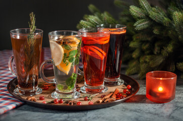  cup of mulled wine and tea with cinnamon and mint