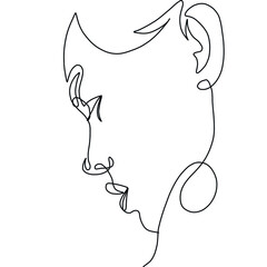 One line woman avatar. Face in minimalistic style. Beauty and simple. Continuous line. Hand drawn vector illustration. Woman portrait. 