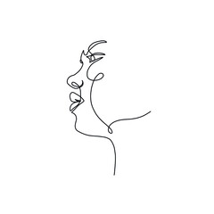 One line woman avatar. Face in minimalistic style. Beauty and simple. Continuous line. Hand drawn vector illustration. Woman portrait. 