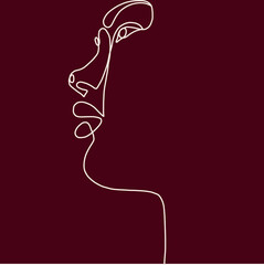 One line woman avatar. Face in minimalistic style. Beauty and simple. Continuous line. Hand drawn vector illustration. Woman portrait. 