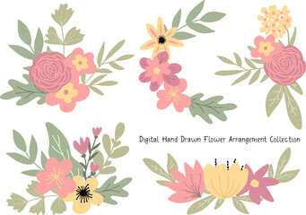 a set of flower arrangement clip art digital hand drawn