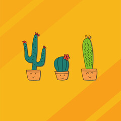 cute cactus family simple vector design