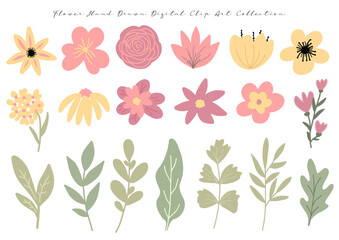 a set of hand drawn flower digital painting