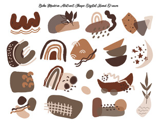 a set of boho modern abstract shape digital hand drawn