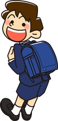 青いランドセルを背負う小学生の男の子