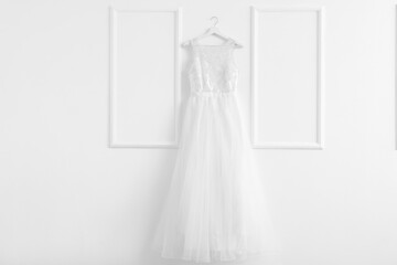 Stylish wedding dress prepared for wedding ceremony