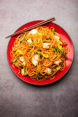 Chicken Hakka noodles or Schezwan or Szechwan noodles