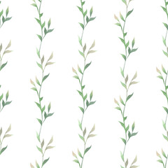 Fototapeta na wymiar Spring foliage. Seamless pattern in a watercolor style. Background for fabric, wallpaper, postcards.