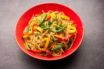 Schezwan Noodles or Szechwan vegetable Hakka Noodles
