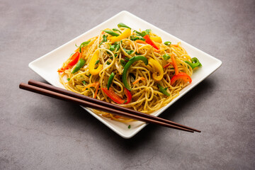 Schezwan Noodles or Szechwan vegetable Hakka Noodles