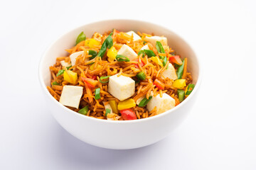 Schezwan or Szechuan paneer fried rice with