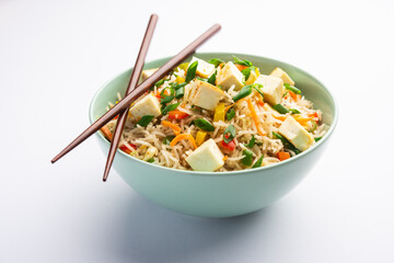 Schezwan or Szechuan paneer fried rice with