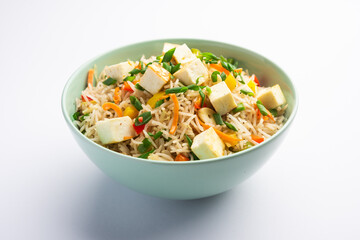 Schezwan or Szechuan paneer fried rice with