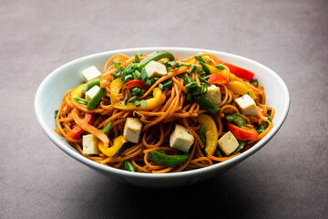 Paneer Hakka Noodles or schezwan noodles
