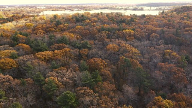 Aerial of the autumn colors in the latter half of the season.