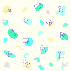 pattern on the theme of cursors, selection, pointer, click, mouse, arrows, icon, clock, interface, wireframe, computer and more. simple color icons on beige background.