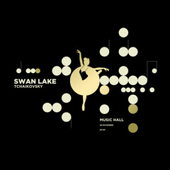 "Swan lake". Ballet. Symphony Orchestra template. Vector Illustration.Template for card, Poster, banner and print. © IKANIMO