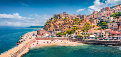 Сharm of the ancient cities of Europe. Colorful summer cityscape of Pizzo town,  Province of Vibo...