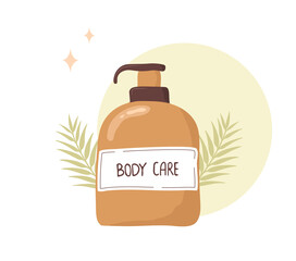 Repairing cream. Body moisturizer. Skin care. Morning routine. Hand drawn beauty product. Vector illustration in flat cartoon style.