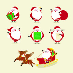 Santa Claus collection set. Banner idea, poster, greeting card concept. Vector illustration.