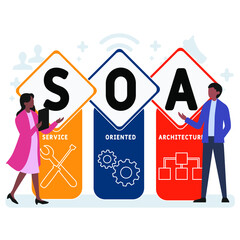 SOA - Service Oriented Architecture acronym. business concept background.  vector illustration concept with keywords and icons. lettering illustration with icons for web banner, flyer, landing 