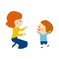 幸せな親子　子育てのイメージ　駆け寄る