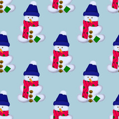 Snowmen Christmas Seamless pattern New Year Illustration Christmas Design Holiday Decor