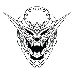Hand drawn robot skull devil illustration Premium Vector