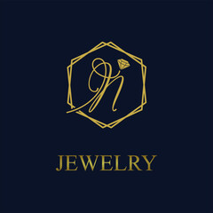 Golden Initial N Letter in Geometric hexagon with diamond for Jewelry business logo vector idea