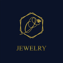 Golden Initial O Letter in Geometric hexagon with diamond for Jewelry business logo vector idea
