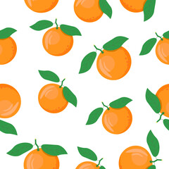 Seamless tangerine pattern with leaves on a white background.Vector citrus pattern can be used in textiles, notebook covers, cosmetics, postcards.
