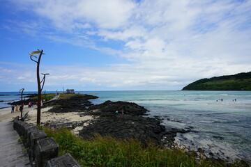 a beautiful seascape with a gazebo