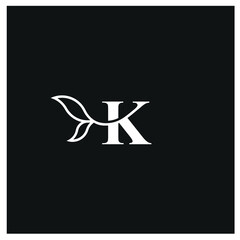Initials Letter K logo serif font design. natural leaf icon template graphic